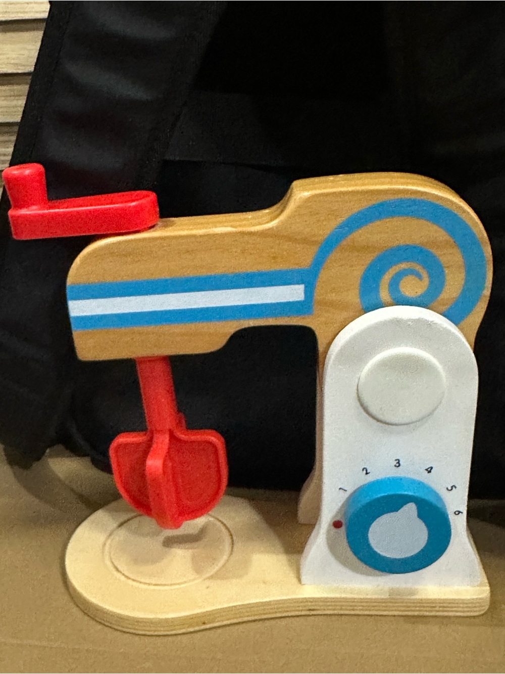 Wooden Play Kitchen Mixer Toy in Blue, Red & White